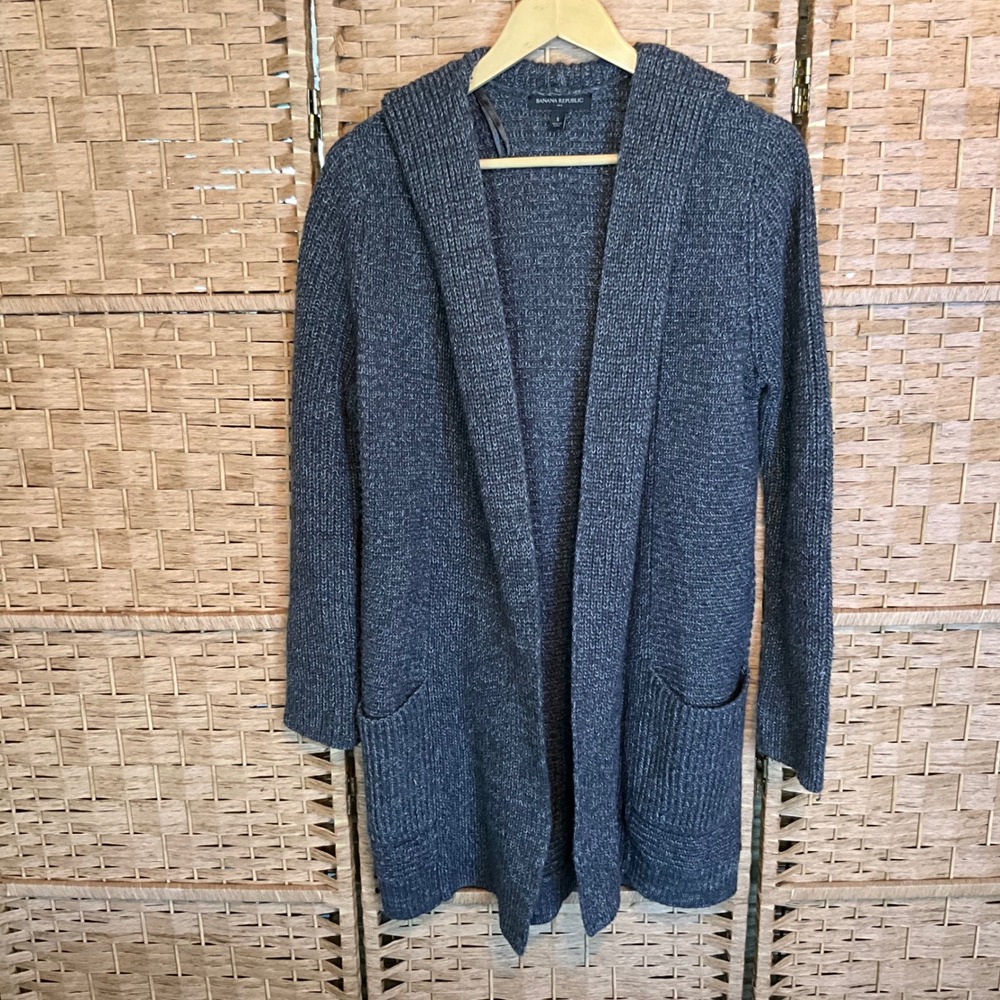 Banana Republic Women's Gray Hooded Knit Open‎ Front Cardigan Sweater Size S